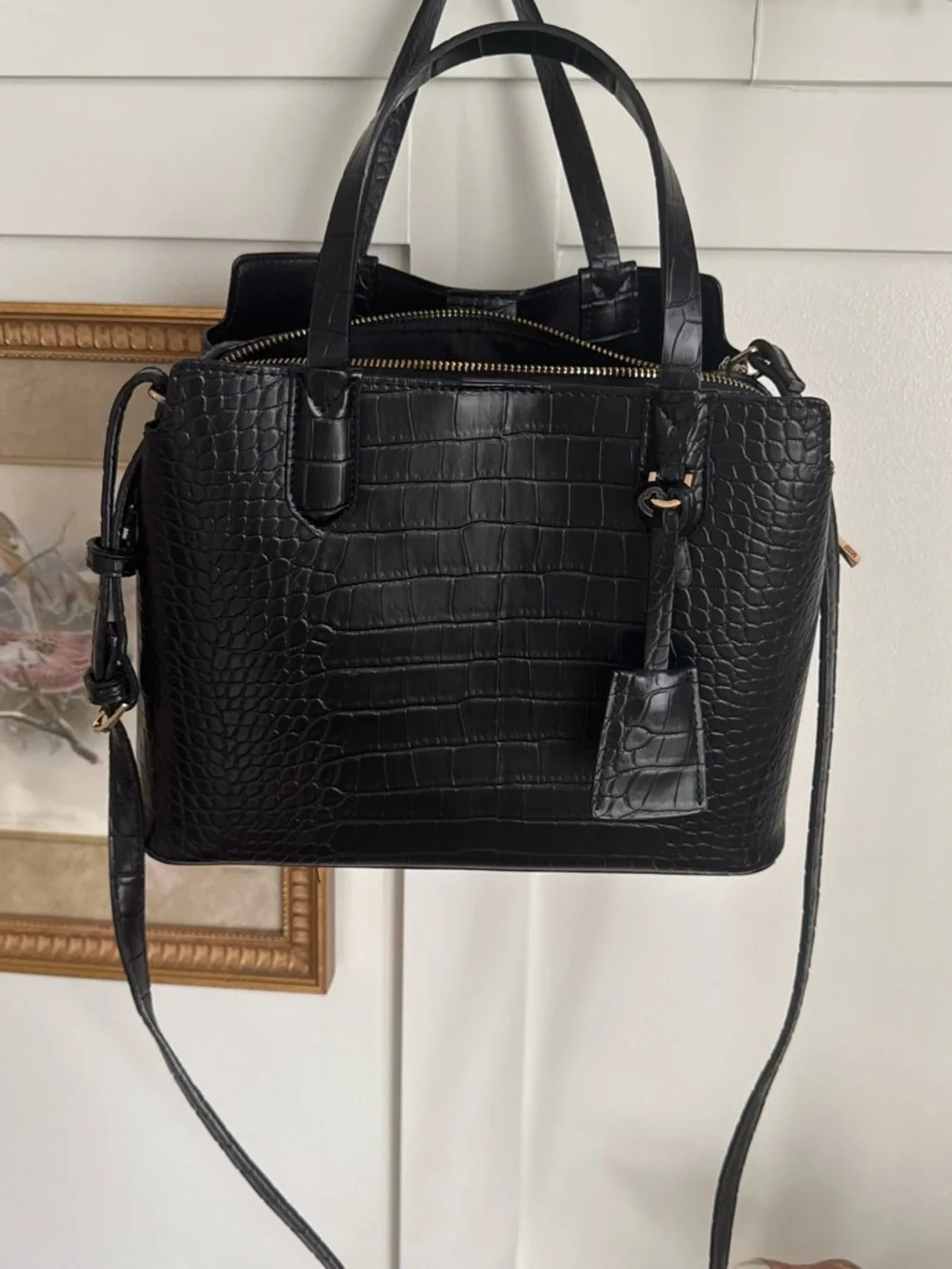a new day Black Croc-Embossed Satchel with Detachable Strap